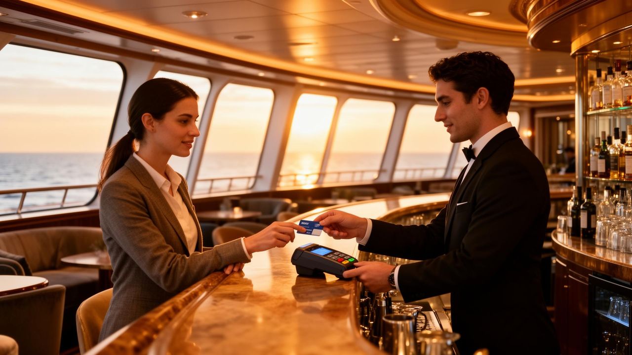 Cruise ship and guests travelling through a connected payment journey.