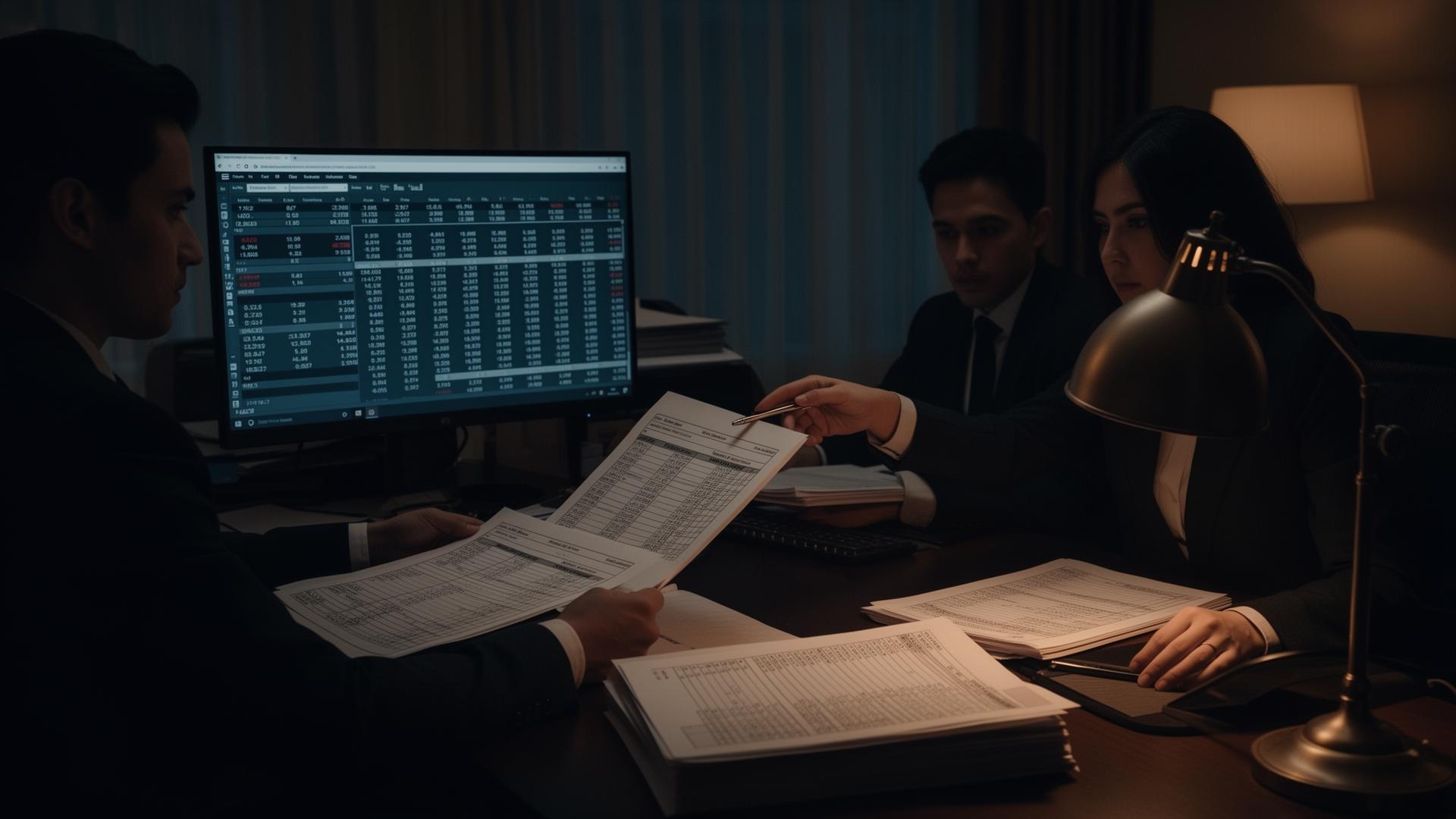 An accounting team posting financial entries in a hotel back office.