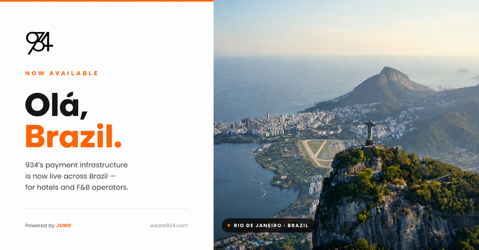 Aerial view of Rio de Janeiro with Christ the Redeemer, marking the launch of 934 payment infrastructure in Brazil
